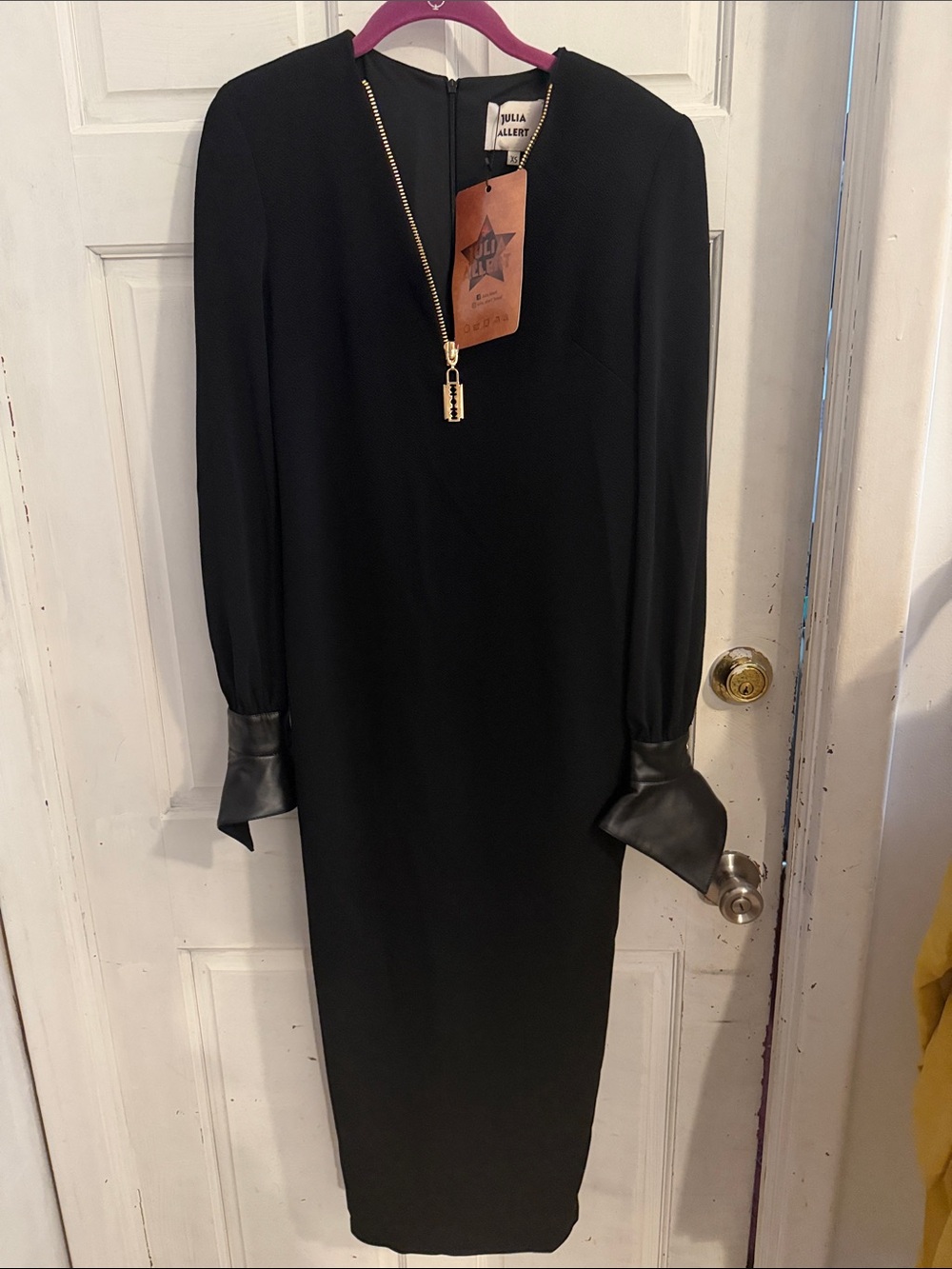 NWT Julia Allert Black Long Sleeve Midi Dress with Gold Zip- XS